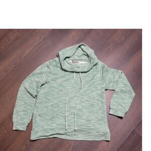 Loveappella Cowl Neck Woman’s Green White Drawstring Sweater Pockets Y2K‎ Vibes